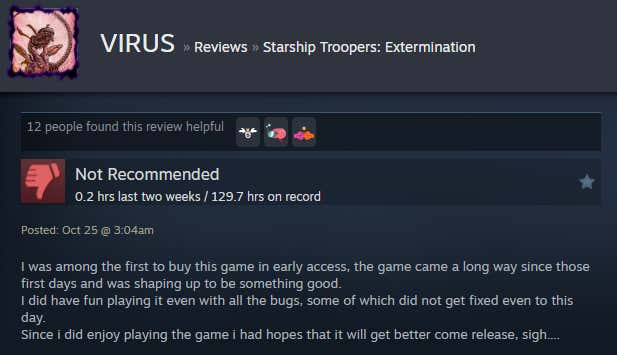 Image of an article titled Starship Troopers: Extinction from a Steam review